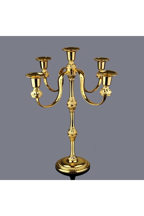 Gold Metal 5 Kollu Şamdan Mumluk Çap: 30cm H.40cm