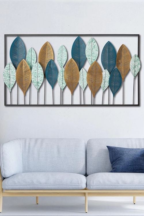 Metal Belgrad Yeşil Gold Mavi Ev Ofis Otel Duvar Süsü 115x60cm