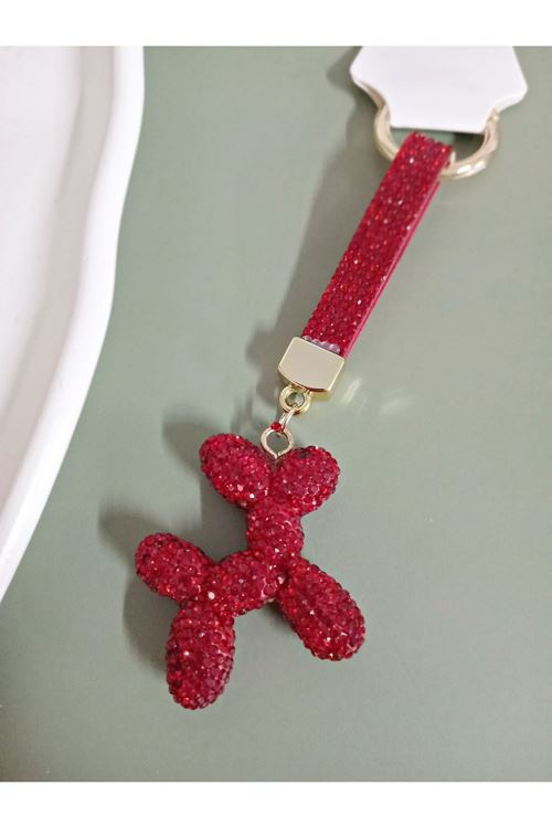 Balon Köpek Taşlı Kırmızı Anahtarlık