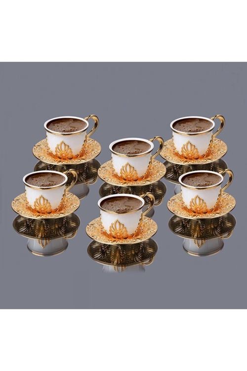 12 Parça 6 Kişilik Gold Kahve Takımı
