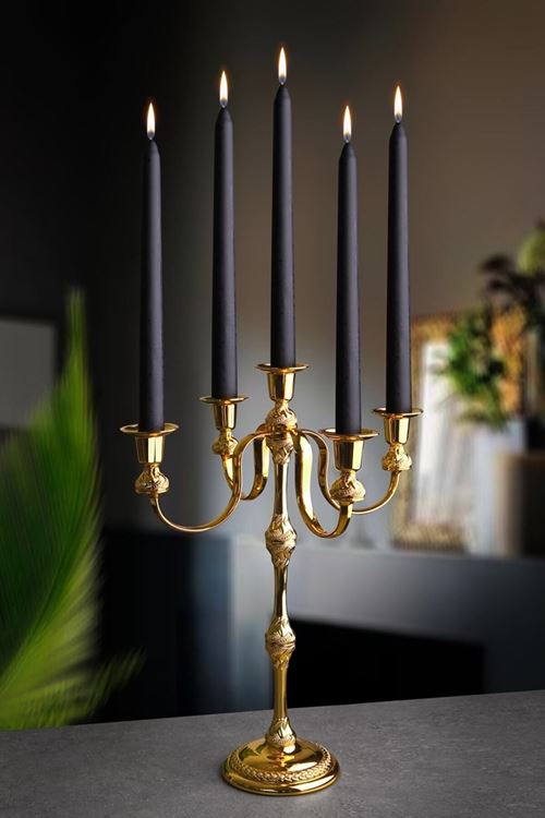 Gold Metal 5 Kollu Şamdan Mumluk Çap: 30cm H.40cm