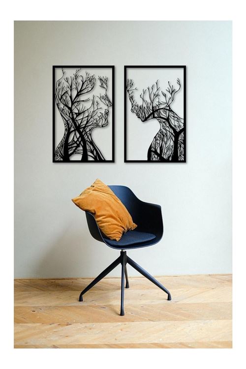 Metal Siyah 2 Parça Ofis Ev Duvar Süsü 86x63cm