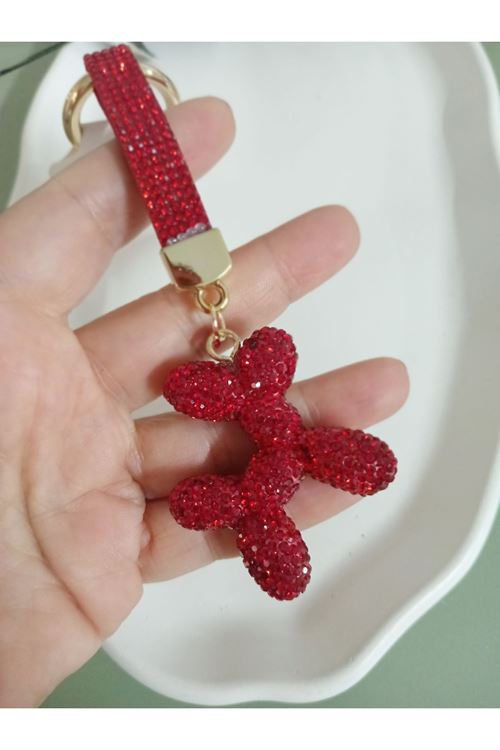 Balon Köpek Taşlı Kırmızı Anahtarlık