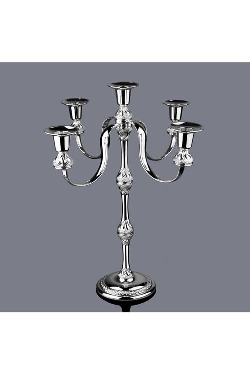 Gümüş Metal 5 Kollu Şamdan Mumluk Çap: 30cm H.40cm