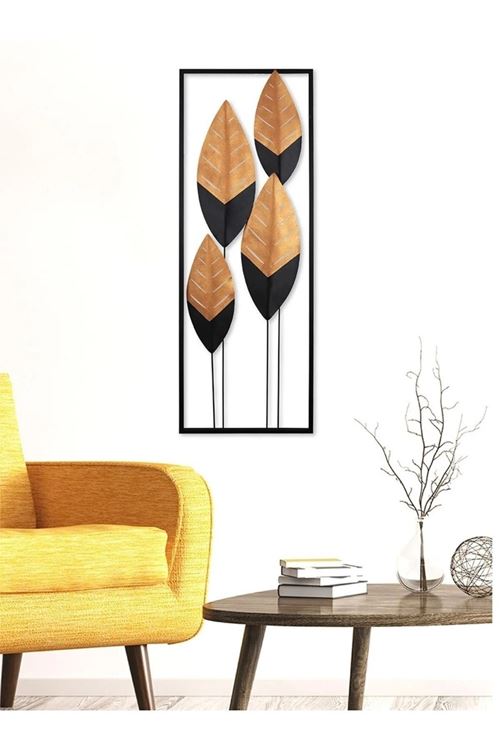 Metal Yaprak Dore Siyah Ev Ofis Duvar Süsü 32x90cm