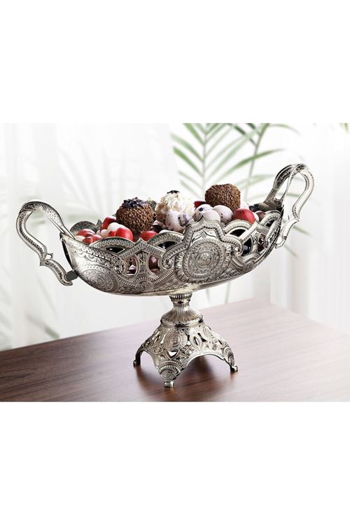 Gümüş Metal Çikolatalık Dekoratif Gondol 39x16cm H.23cm