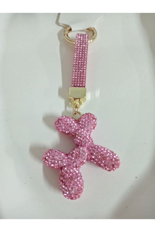Balon Köpek Taşlı Pembe Anahtarlık