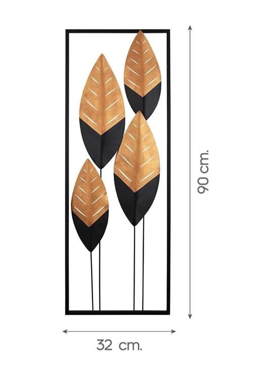 Metal Yaprak Dore Siyah Ev Ofis Duvar Süsü 32x90cm