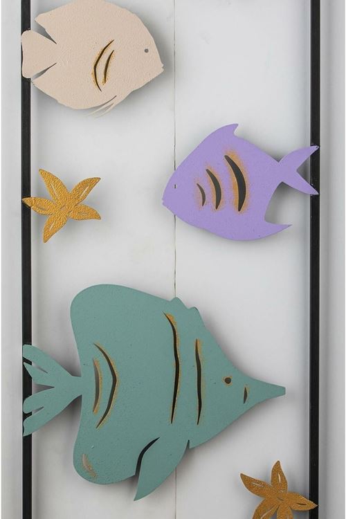 Metal Balıklar Siyah Ev Ofis Otel Duvar Süsü 32x90cm