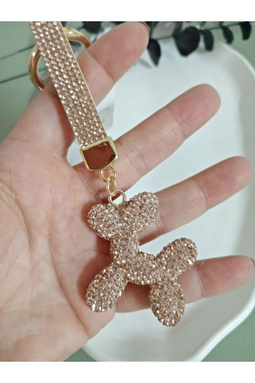 Balon Köpek Taşlı Kahverengi Anahtarlık