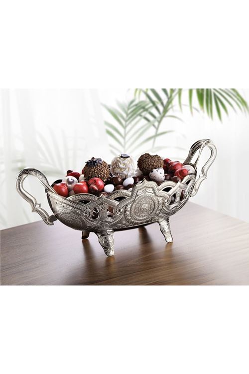 Gümüş Metal Çikolatalık Dekoratif Gondol 39x16cm H.17cm