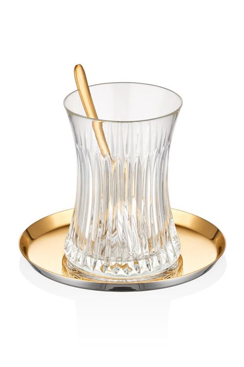 18 Parça 6 Kişilik Elysia Gold 18/10 Çelik Çay Seti