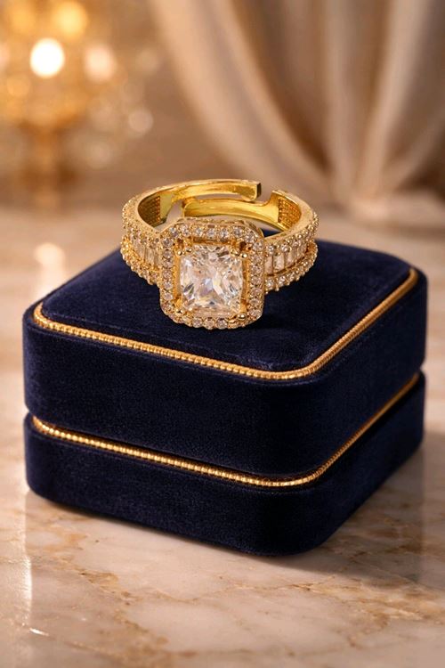 Gold Baget Taşlı Yüzük Ayarlanabilir