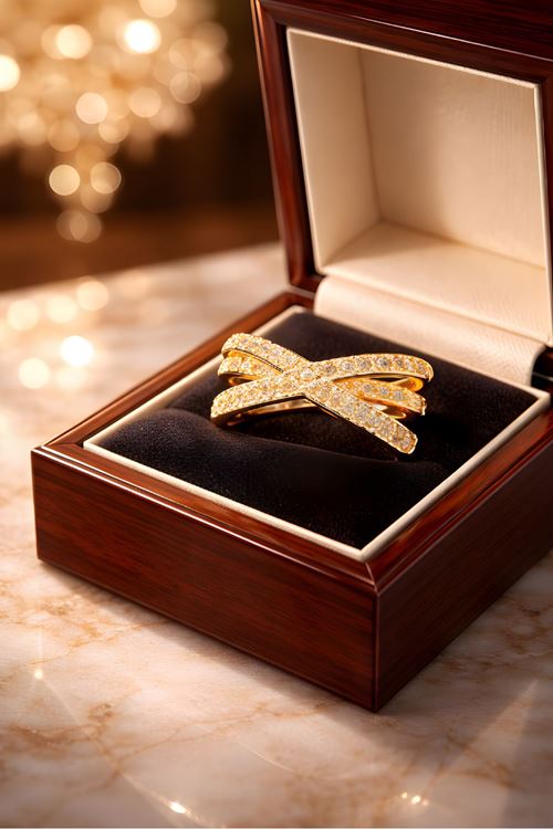Gold Taşlı Çapraz Yüzük Ayarlanabilir