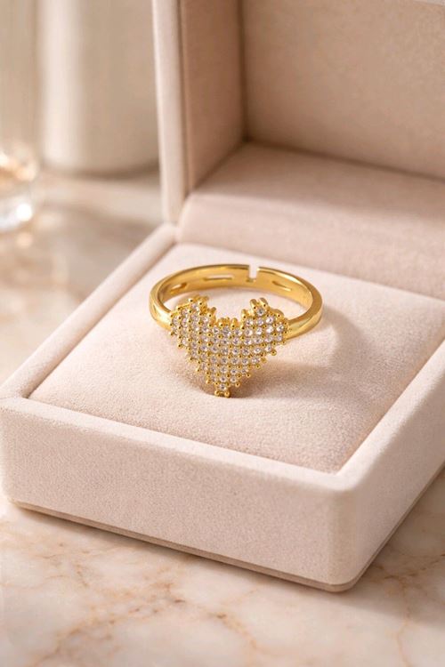 Gold Taşlı Kalp Kibar Yüzük, Ayarlanabilir