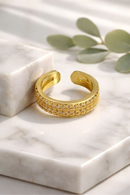 Gold Taşlı Çift Sıralı Yüzük, Ayarlanabilir