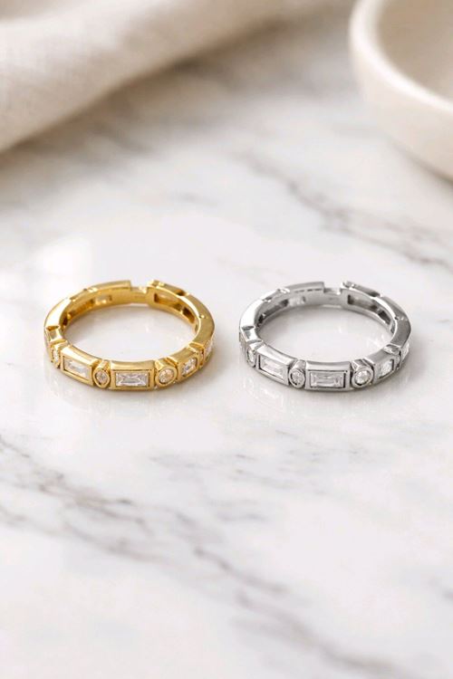 Gold Gümüş 2 'li Kombin Yüzük , Baget Taşlı