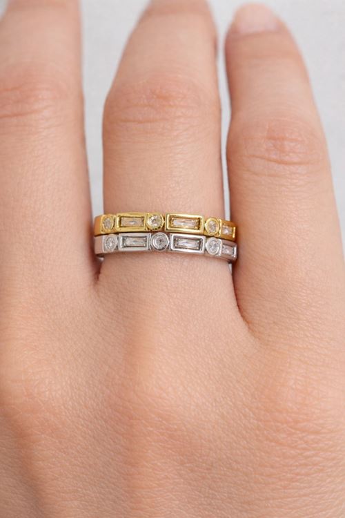 Gold Gümüş 2 'li Kombin Yüzük , Baget Taşlı