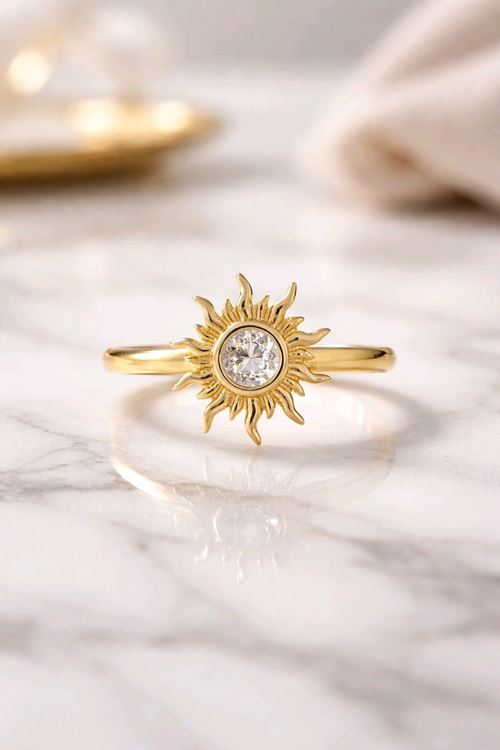 Gold Taşlı Güneş Yüzük, Ayarlanabilir