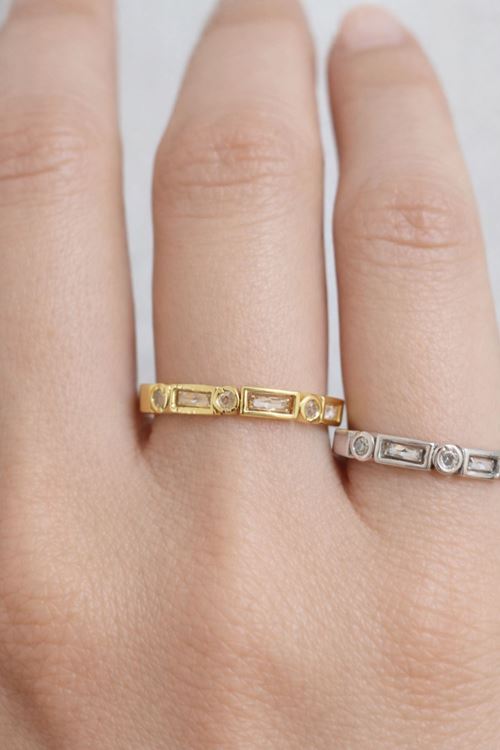 Gold Gümüş 2 'li Kombin Yüzük , Baget Taşlı