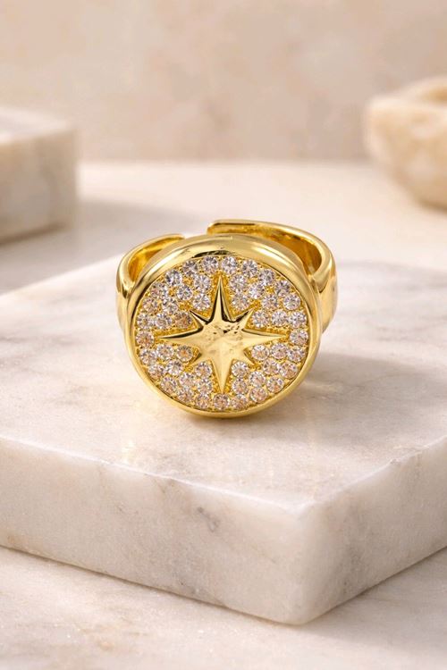 Gold Taşlı Kuzey Yıldızı Yüzük Ayarlanabilir