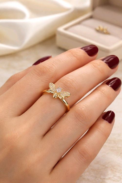 Gold Taşlı Arı Yüzük, Ayarlanabilir