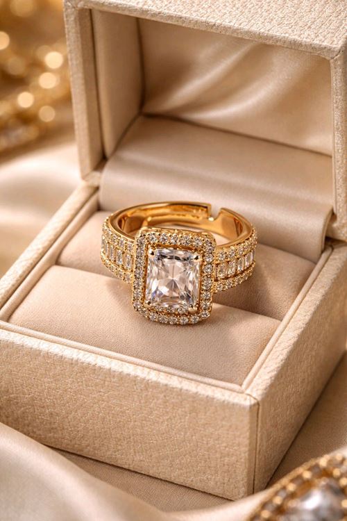 Gold Baget Taşlı Yüzük Ayarlanabilir