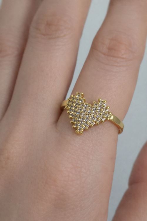 Gold Taşlı Kalp Kibar Yüzük, Ayarlanabilir