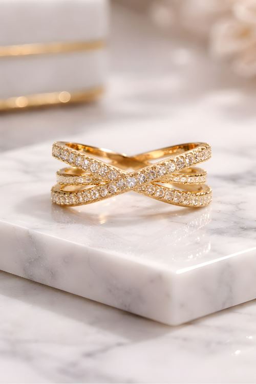 Gold Taşlı Çapraz Yüzük Ayarlanabilir