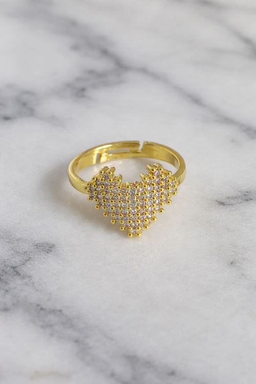 Gold Taşlı Kalp Kibar Yüzük, Ayarlanabilir