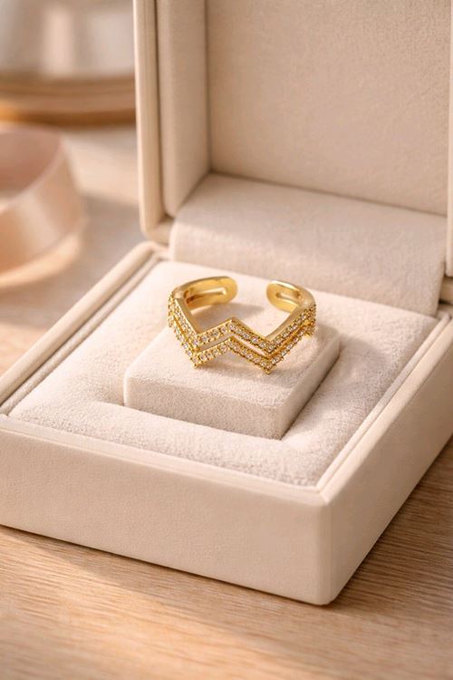 Gold Taşlı Zikzak Yüzük, Ayarlanabilir