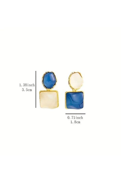 Asimetrik Mavi Beyaz 4 Mevsimlik Gold Kadın Küpe