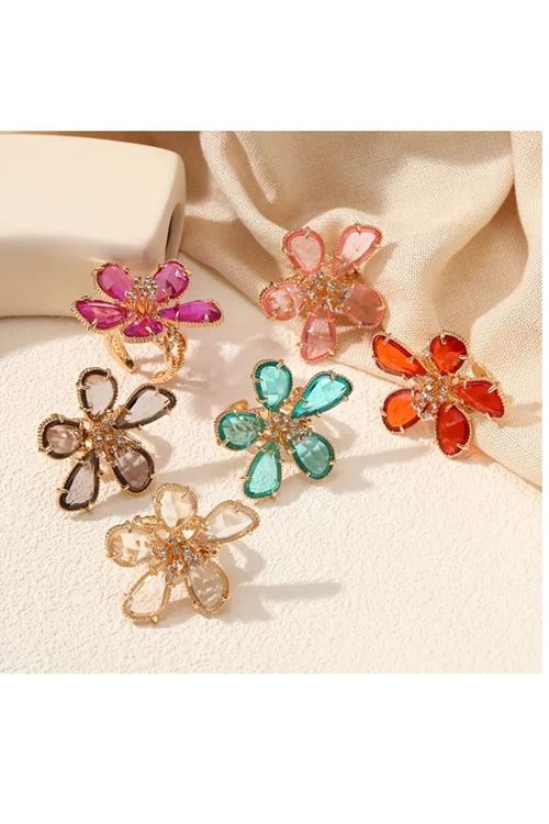 Gold Mor Reçine Çiçek Ayarlanabilir Yüzük, (4cm)