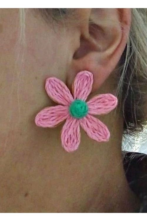 Pembe Papatya Yaz Modası Rafya Hafif Kadın Küpe