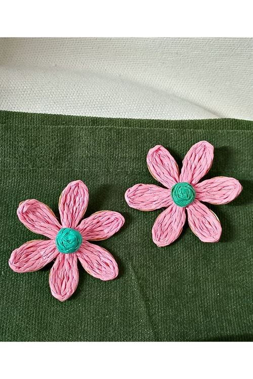 Pembe Papatya Yaz Modası Rafya Hafif Kadın Küpe