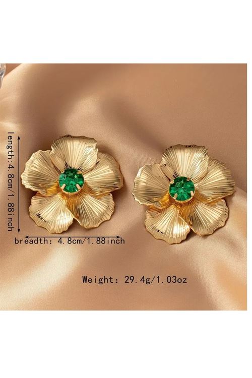 Gold Yeşil Taşlı Elegance Kadın Küpe, 5cm