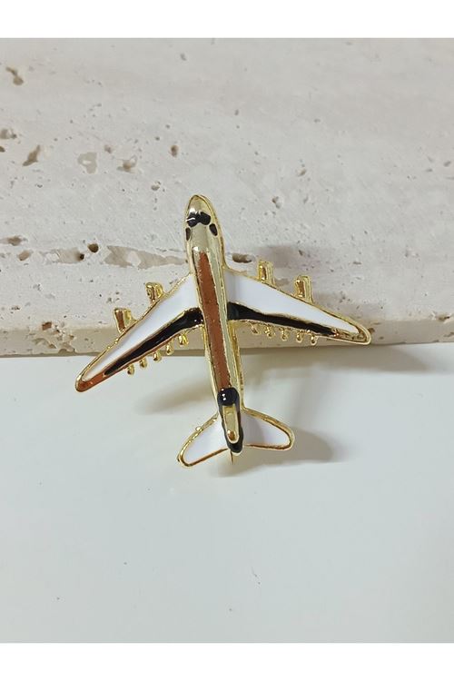 Gold Siyah Beyaz Uçak Erkek Broş