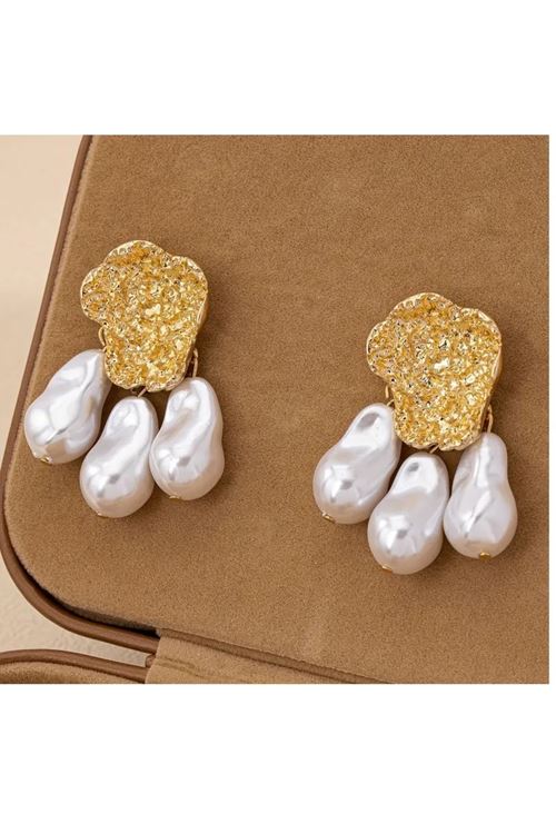 Altın Kapalama İncili Gold Şık Kadın Küpe