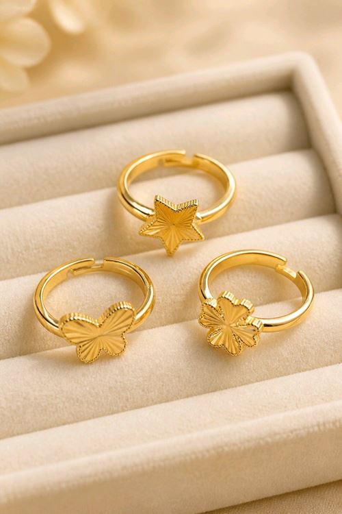 Gold 3 Lü Set Yıldız,Yonca ve Kelebek Yüzük, Ayarlanabilir