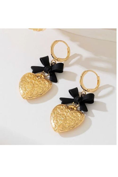 Gold Kalpli Siyah Kurdele Şık Kadın Küpe, Uzunluk:3,5cm