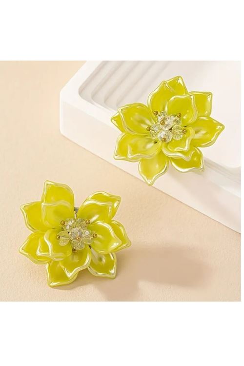 Yeşil Çiçek Şık Kadın Küpe, 4,5cm