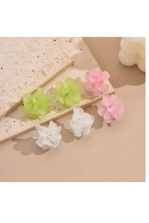 3 Çift Beyaz-Yeşil-Pembe Yaz Modası Kadın Küpe