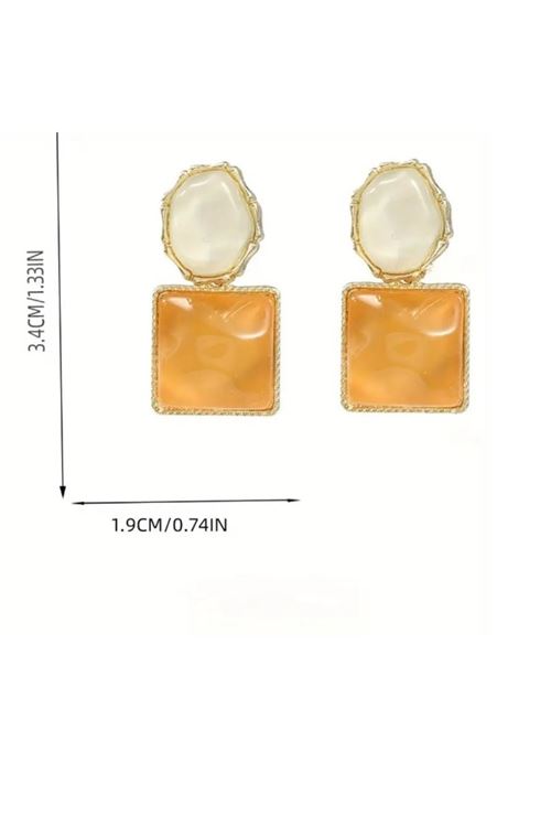 Asimetrik Sarı Pembe 4 Mevsimlik Gold Kadın Küpe