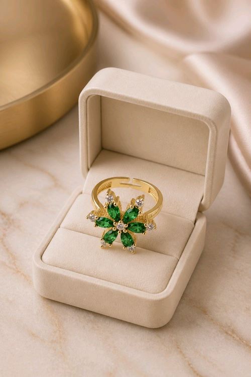 Gold Yeşil Taşlı Yüzük, Ayarlanabilir