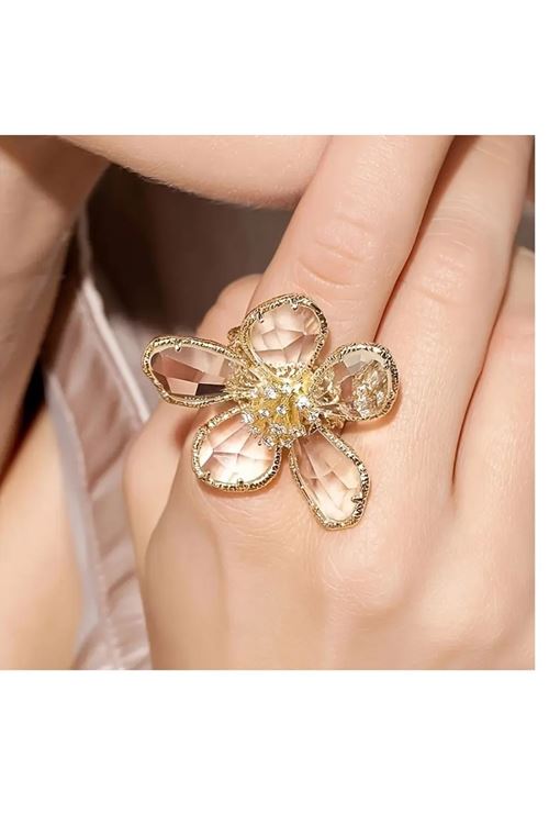 Gold Mor Reçine Çiçek Ayarlanabilir Yüzük, (4cm)