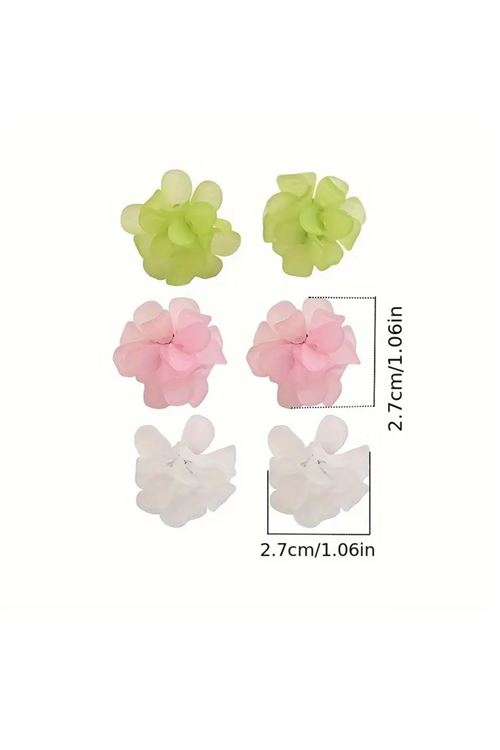 3 Çift Beyaz-Yeşil-Pembe Yaz Modası Kadın Küpe