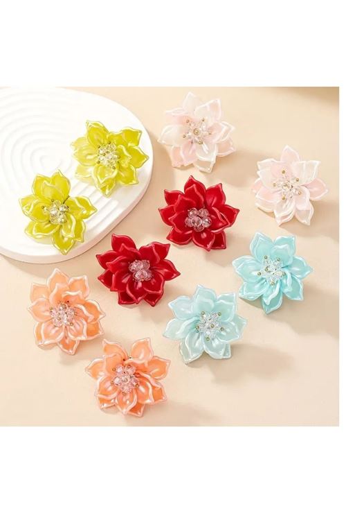 Yeşil Çiçek Şık Kadın Küpe, 4,5cm