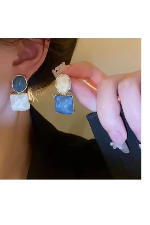 Asimetrik Sarı Pembe 4 Mevsimlik Gold Kadın Küpe