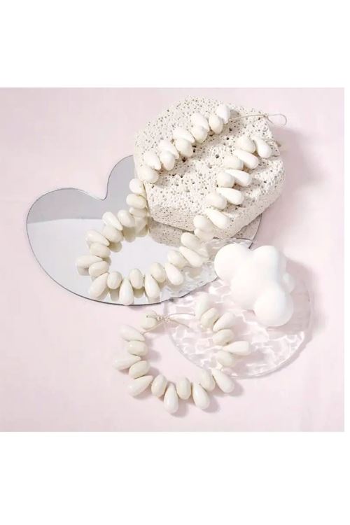Beyaz Boncuklu Su Damlası Elegant Kolye Ve Bileklik Seti