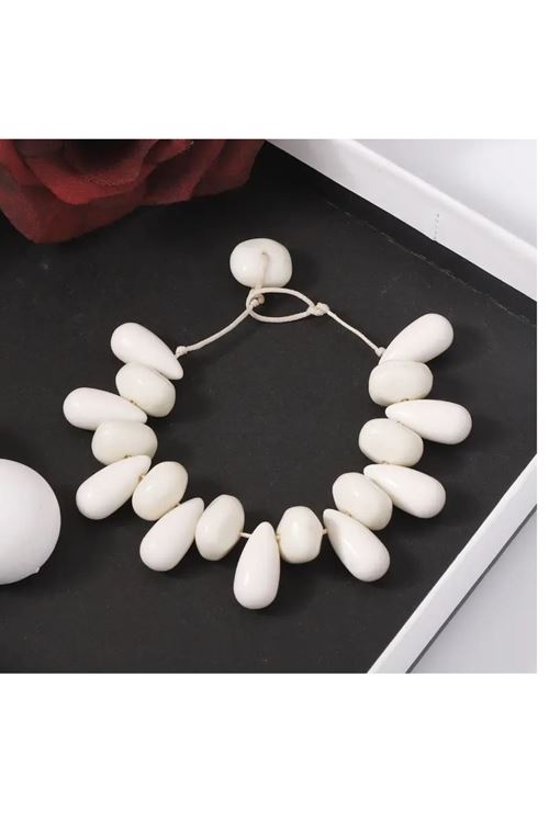 Beyaz Boncuklu Su Damlası Elegant Kolye Ve Bileklik Seti